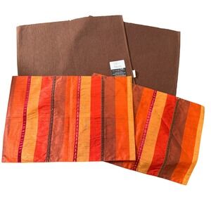 Fall Placemat Set of 2 Orange Red Stripe & Solid Brown Decorative Home Decor‎
